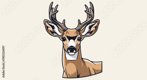 Stylized deer portrait with prominent antlers against a plain background