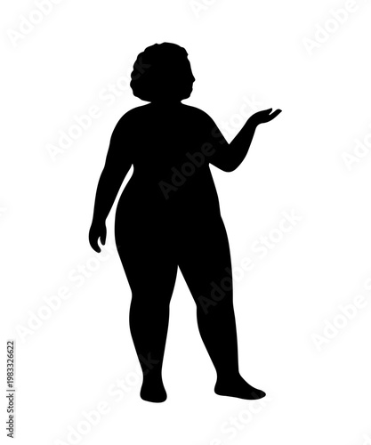Overweight woman silhouette walking and standing, representing body positivity