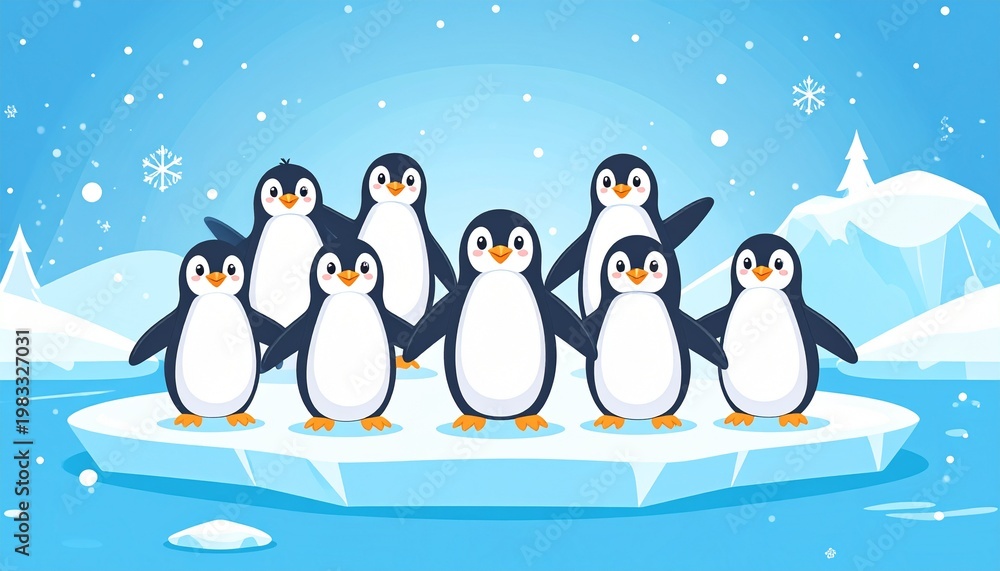Fototapeta premium World Penguin Day Illustration with Cute Penguin Family, Happy Penguins in Arctic Snow Background for Conservation Concept