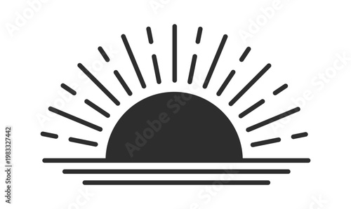 Sunrise Horizon With Sun Rays Line Art