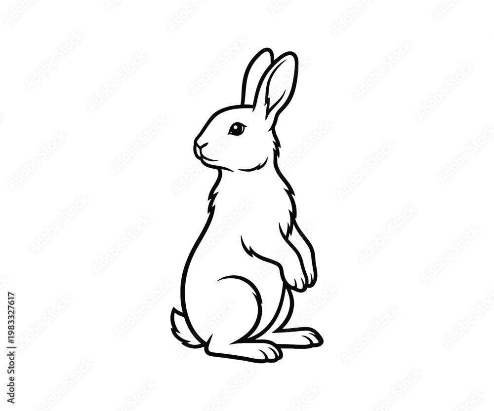 Fototapeta premium A simple black and white line drawing of a seated rabbit