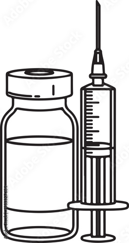 Medical vaccine bottle and syringe illustration for health care