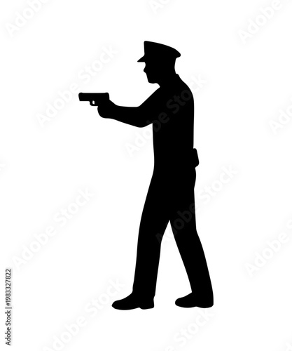 Police officer in silhouette with hangun