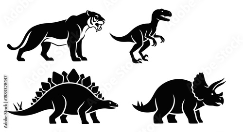 Dynamic Silhouettes: Prehistoric Dinosaurs and Powerful Wild Animals Set