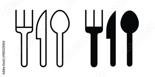 Cutlery icon outline style. Black solid silhouette style icons