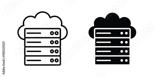 Data center icon outline style. Black solid silhouette style icons