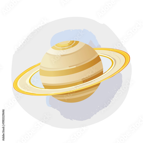 Stylized illustration of saturn planet with rings isolated on white