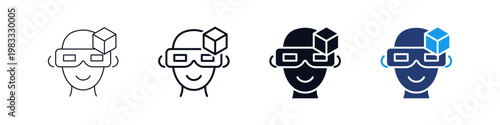 Virtual reality icon set with VR headset and cube, augmented reality and immersive tech. for metaverse, 3D gaming, digital simulation and future technology