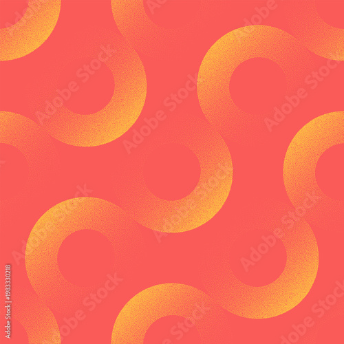 Vector abstract vector background with warm red and yellow circles. Seamless pattern with grainy textured halftone dots and smooth gradient colour. Summer geometric wallpaper for textile and branding