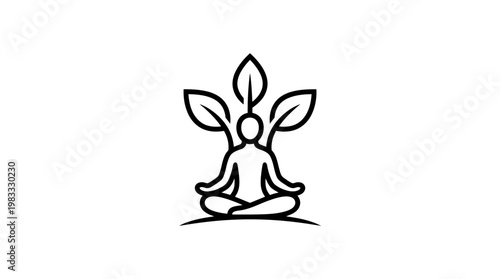 Meditating Figure with Leaves - Yoga and Wellness Logo