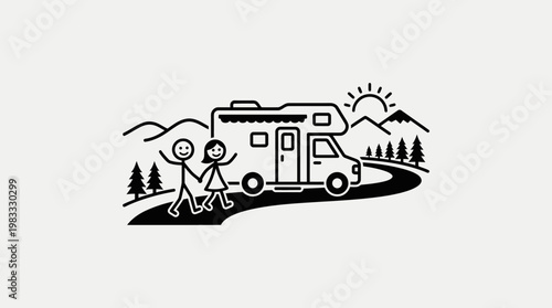 Couple Camping Trip with RV in Scenic Landscape