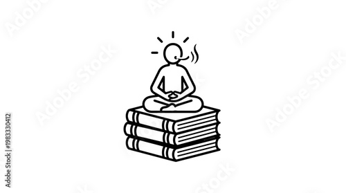 Meditative Person Sits on Stack of Books