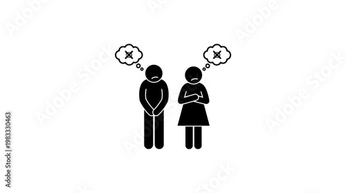 Worried Couple Pictogram with Negative Thoughts