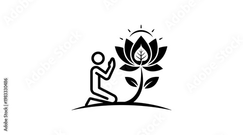 Praying Figure in Front of Lotus Flower