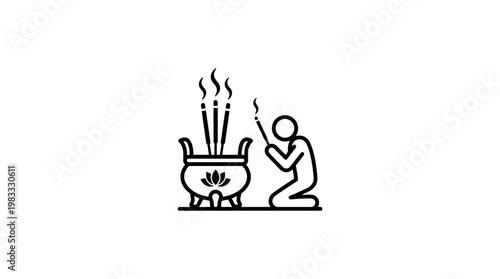 Minimalist Icon of Incense Offering and Prayer