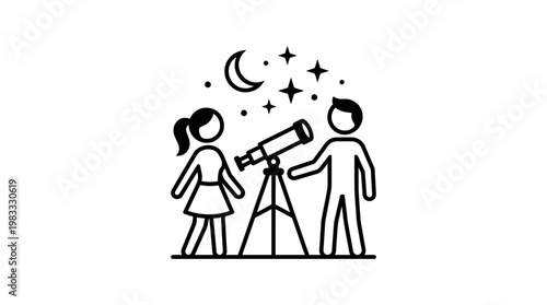 Stargazing Couple Observing the Night Sky