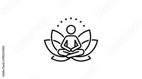 Meditating Human Figure Inside Lotus Flower Silhouette