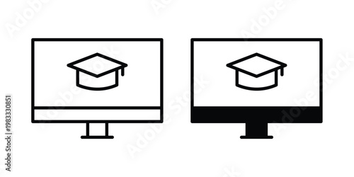 E learning icon outline style. Black solid silhouette style icons