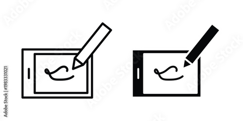 E Signature icon outline style. Black solid silhouette style icons