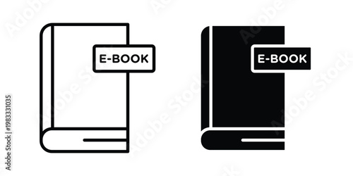 Ebook icon outline style. Black solid silhouette style icons