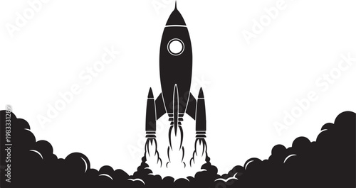 Rocket Launch, Space, Black Icon, Vector Graphic isolated PNG with Transparent Background