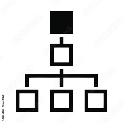 Organizational Chart Icon Showing Top-Down Hierarchy with Connected Squares Representing Workflow and Roles