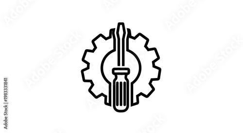 Screwdriver and gear icon symbol.