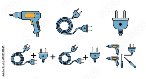Electric drill with power cord and plug.