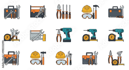 Collection of construction tools icons.