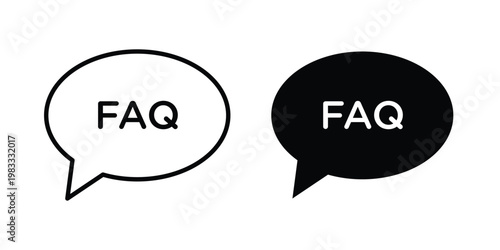 FAQ icon outline style. Black solid silhouette style icons
