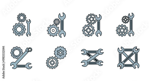 Collection of gear and wrench icons.