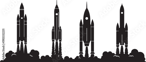 Rocket, Space, Silhouette, Launch, Black isolated PNG with Transparent Background