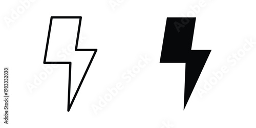 Flash icon outline style. Black solid silhouette style icons