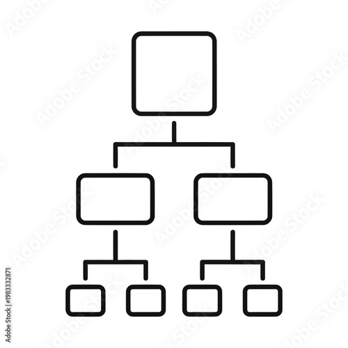 Organizational Chart Icon Showing Hierarchical Structure with Rectangular Boxes Representing Workflow and Roles