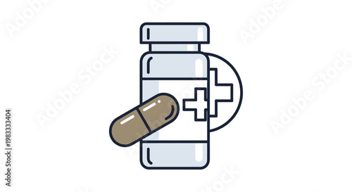 Medicine pill and bottle illustration.