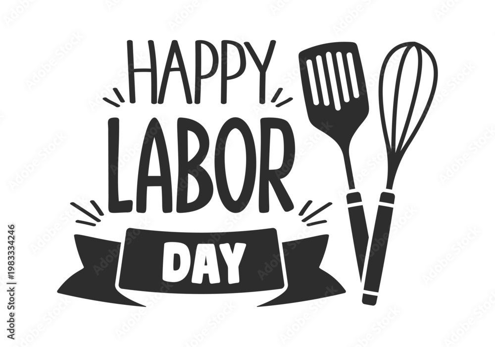 Obraz premium Labor Day Cooking Typography Badge Cartoon