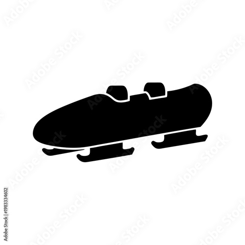 minimalist black bobsled silhouette on white background for sports design