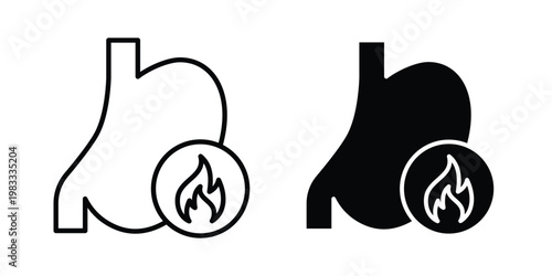 Heartburn icon outline style. Black solid silhouette style icons