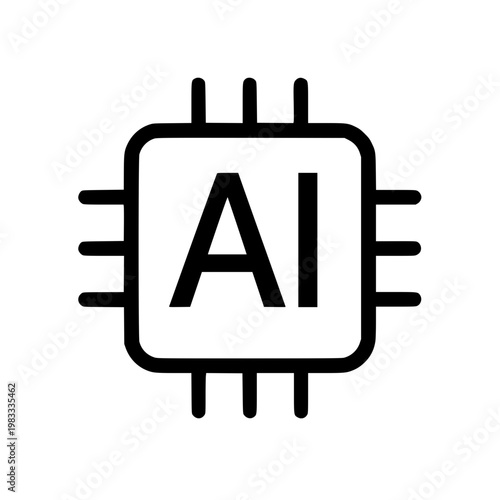 AI digital chip flat style black white icon 