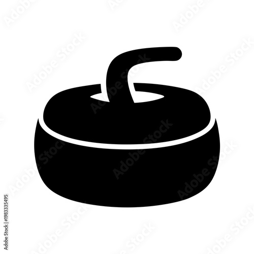 black curling stone with handle isolated on white minimalist background