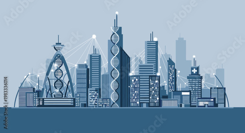 A modern illustration depicting a cityscape connected by a network, evoking themes of innovation, communication, and the interconnectedness of urban l