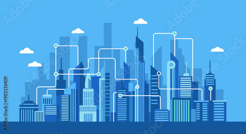 A clean, contemporary cityscape illustration conveys progress and innovation, ideal for business presentations, website design, or marketing materials