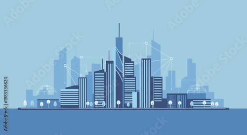 A calming and clean graphic depicting a modern cityscape, evoking a sense of progress and stability. Ideal for business presentations and website desi