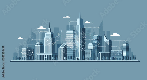 Tableau sur toile A serene illustration of a cityscape evokes a sense of calm and progress, ideal