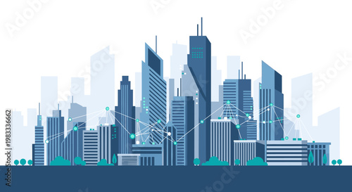 A clean, vector cityscape illustration conveys a sense of progress and opportunity. Ideal for business presentations, website backgrounds, or modern m