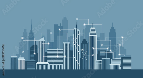 A minimalist, stylized cityscape evokes growth, stability, and urban prosperity. Ideal for marketing materials, website design, or illustrating busine