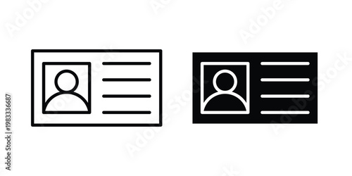 ID card icon outline style. Black solid silhouette style icons