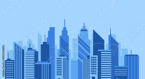 A stylized illustration of a modern city skyline evokes a feeling of ambition and progress. Perfect for business, technology, or real estate marketing