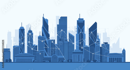 A clean, graphic illustration of a modern cityscape conveys growth and connectivity, ideal for marketing materials or website design showing innovatio
