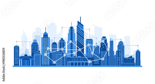 A clean, modern illustration of a cityscape evokes feelings of progress, opportunity, and urban life. Ideal for business presentations and website des